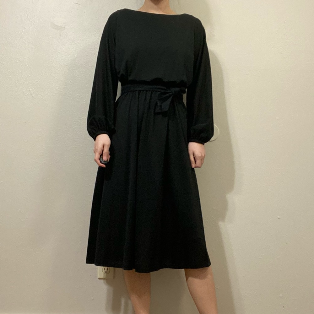 Retro vintage black midi dress w/ cowl back